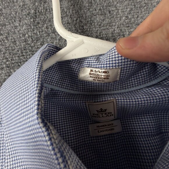 Peter Millar 16.5 Tall Blue Houndstooth Nanoluxe Easy Care Button Up Cotton - Picture 10 of 16